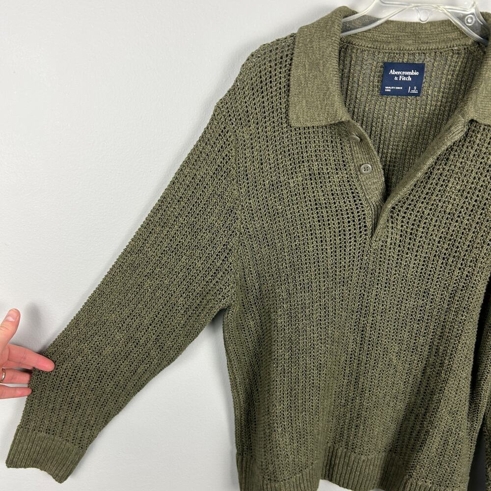 Abercrombie & Fitch Long-Sleeve 3-Button Sweater Knit Green Polo S - Picture 6 of 8
